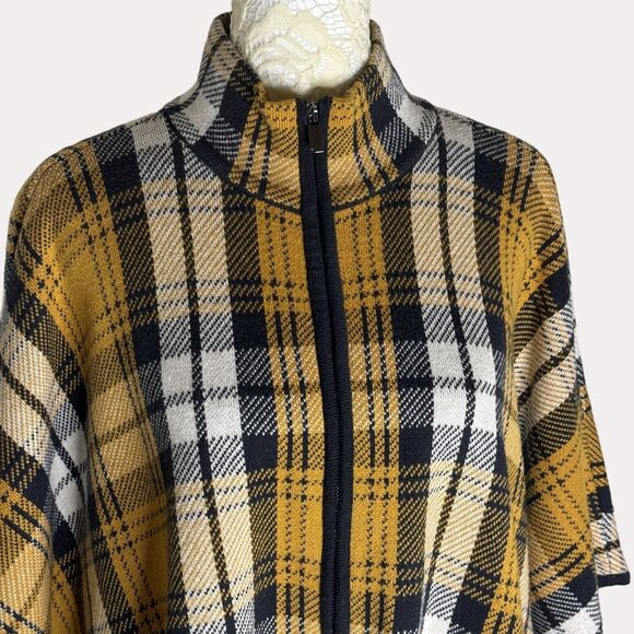 Jones New York Signature Dolman Sleeve Jacket Poncho Plaid Gold S M - Picture 4 of 11